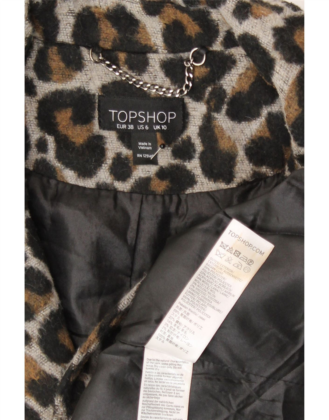 Topshop Cappotto oversize da donna UK 10 Piccolo poliestere con stampa animalier marrone