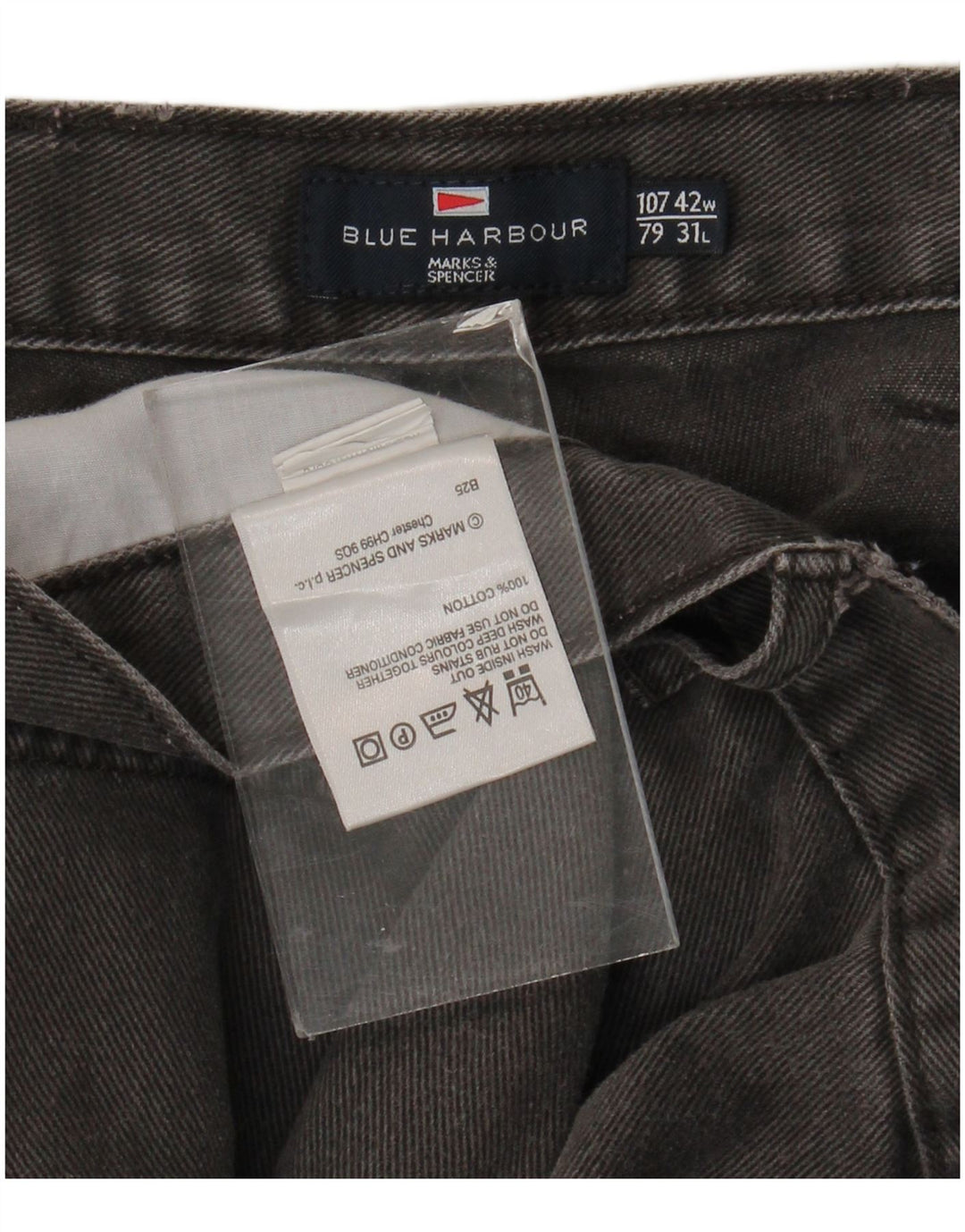 Jeans dritti da uomo Marks & Spencer blu Harbour W42 L31 cotone grigio