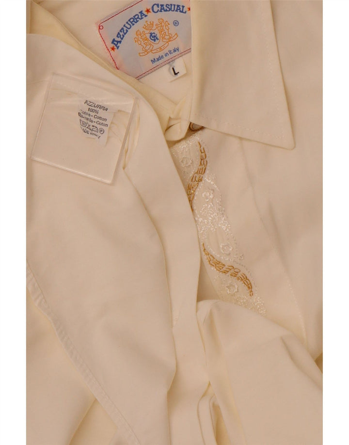 Camicia da uomo AZZURRA grande in cotone bianco sporco