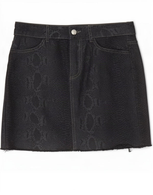 Gonna in denim da donna Zara XS W24 cotone nero con stampa animalier