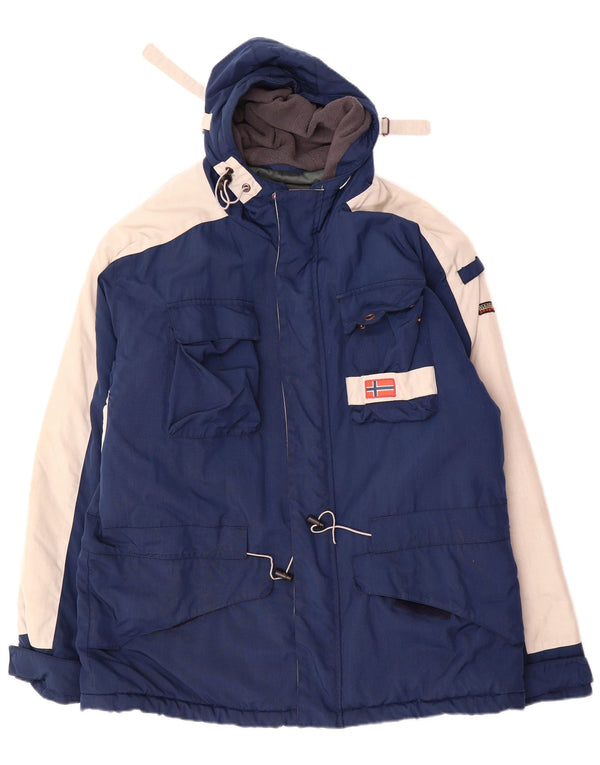 Giacca da sci con cappuccio Geographic da uomo Napapijri UK 42 XL Blu Navy Colourblock