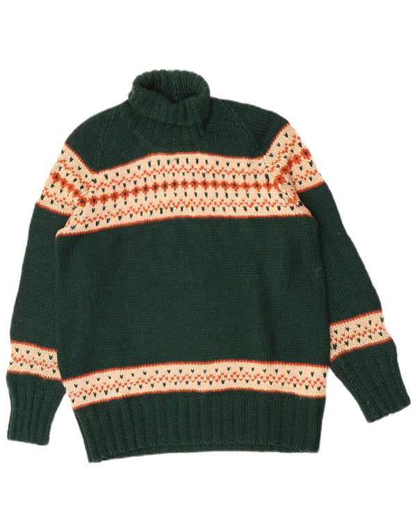 Maglione maglione vintage da donna con collo alto UK 14 Verde medio Fair Isle
