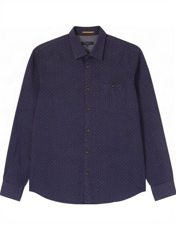 Camicia da uomo Ted Baker taglia 4 grande cotone maculato blu navy