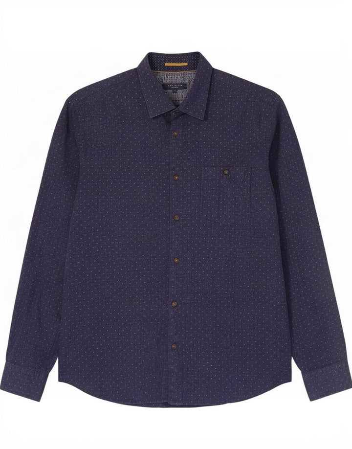 Camicia da uomo Ted Baker taglia 4 grande cotone maculato blu navy