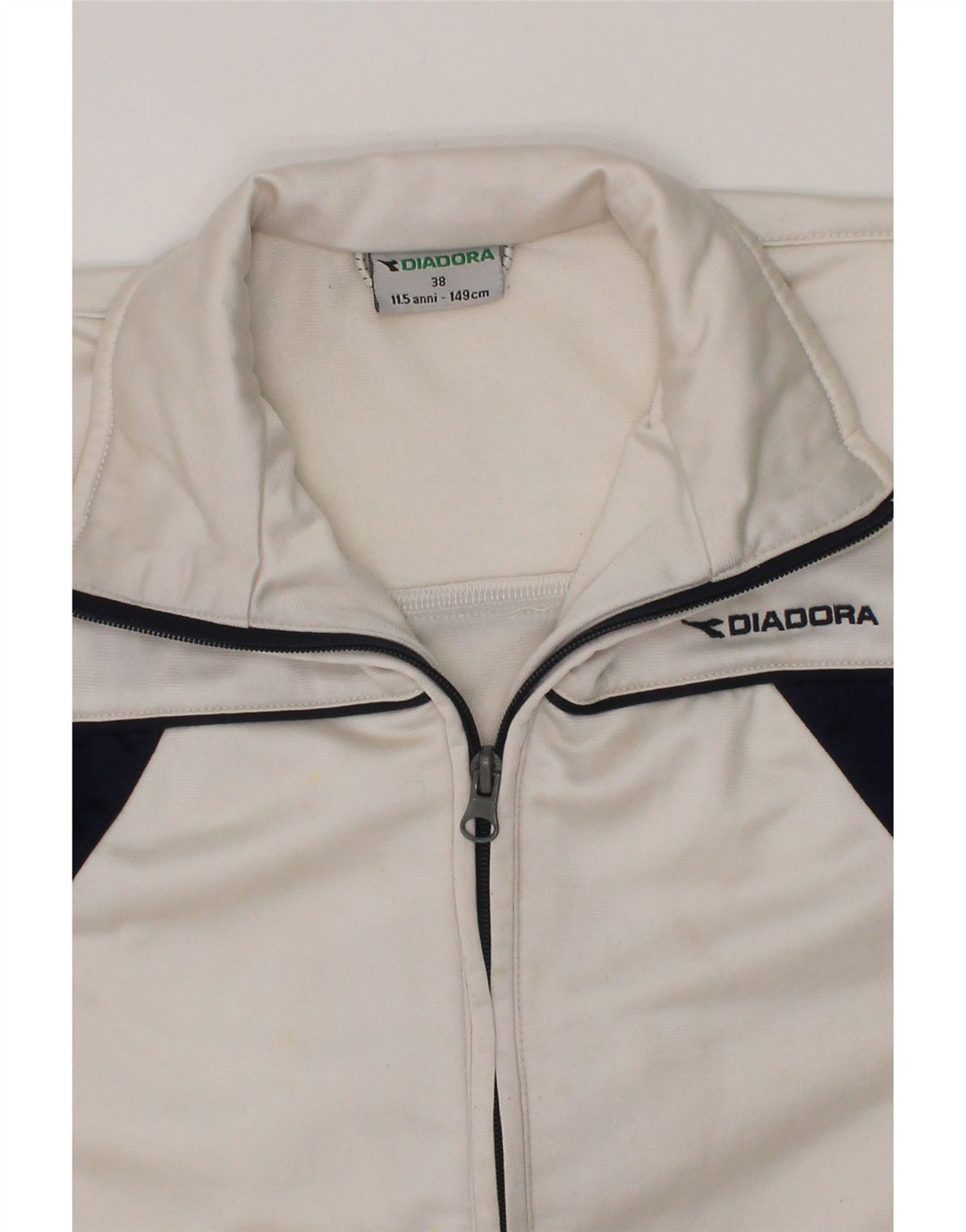 DIADORA Boys Tracksuit Top Jacket 10-11 Years White Colourblock Polyester Vintage Diadora and Second-Hand Diadora from Messina Hembry 