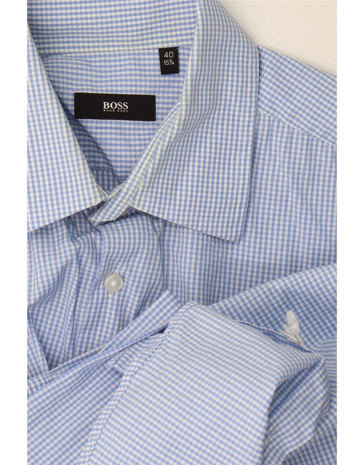 Camicia da uomo Hugo Boss taglia 40 15 3/4 percalle blu medio