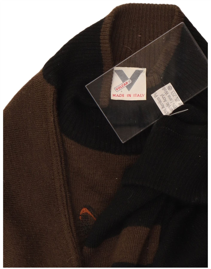 Maglione maglione collo alto con grafica da uomo VINTAGE piccolo blocco colore marrone