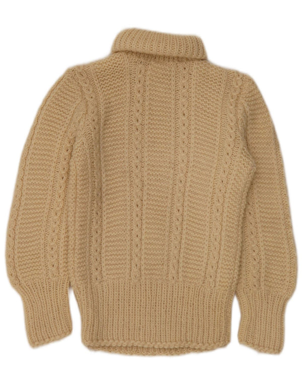 Maglione maglione vintage da donna con collo alto UK 2 2XS Beige