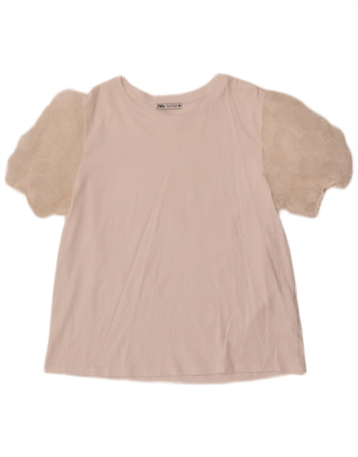 Top in camicetta da donna Zara UK 14 cotone bianco medio