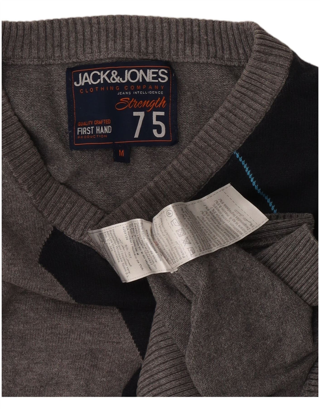 Jack & Jones Maglione da uomo con scollo a V in cotone color block grigio medio