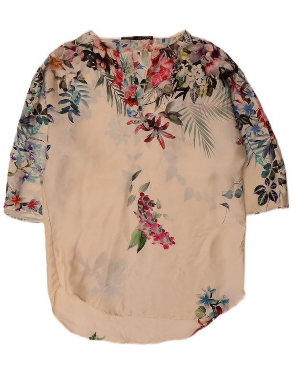 Top tunica oversize da donna Zara con maniche a 3/4 UK 10 piccolo bianco sporco floreale