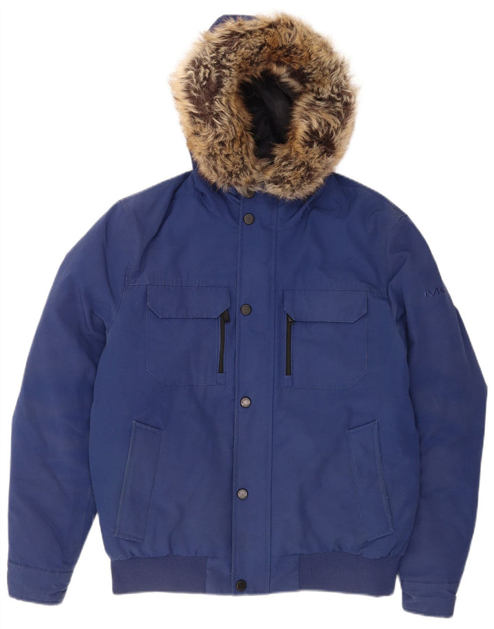 Giubbotto bomber imbottito con cappuccio da uomo Michael Kors UK 36 piccolo poliestere blu