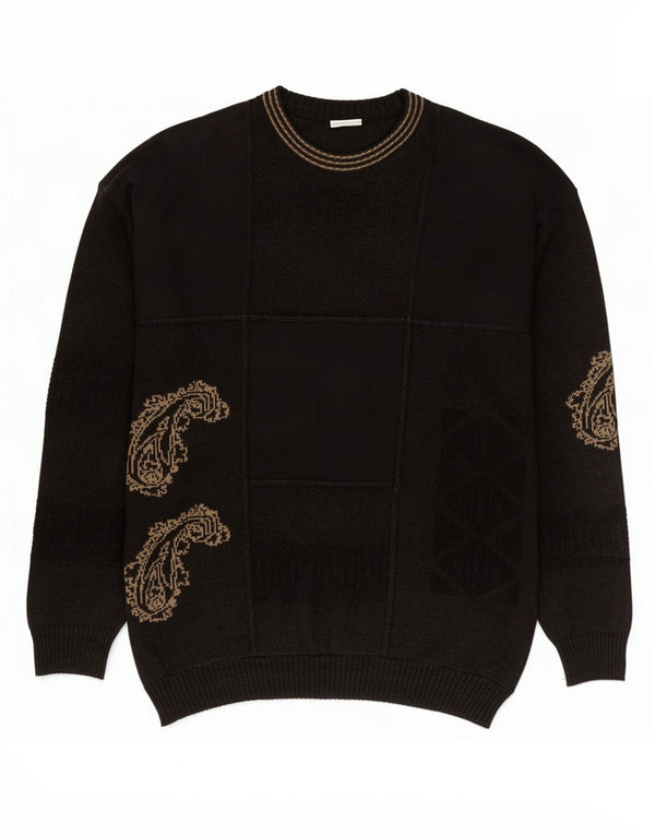 Vintage Mens Crew Neck Jumper Sweater IT 56 XL Black Paisley Cotton