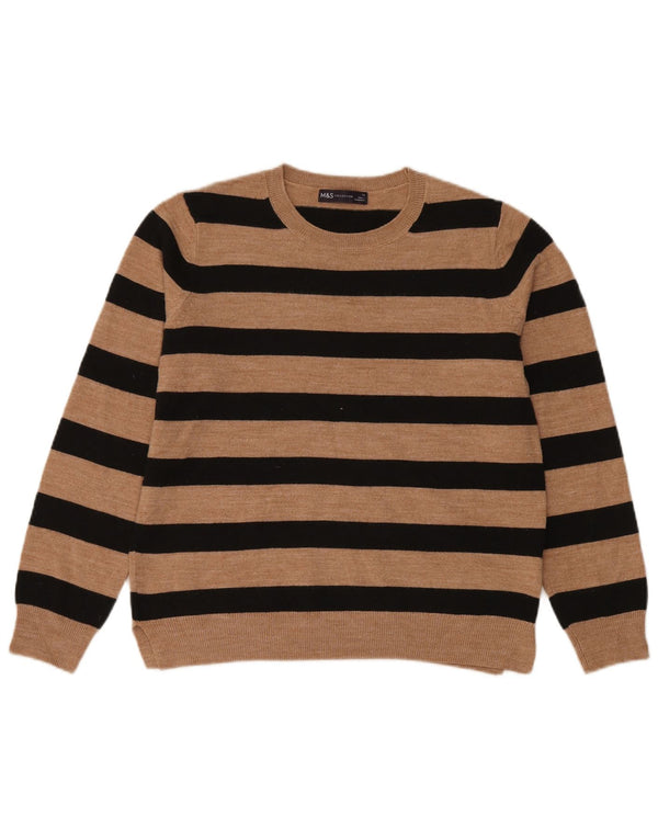 Maglione maglione girocollo da donna Marks & Spencer UK 14 Marrone medio a righe