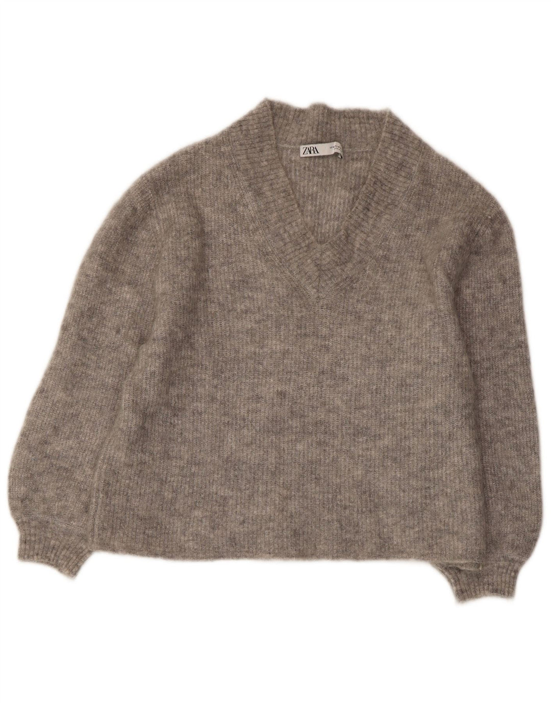 Maglione ZARA da donna corto con scollo a V UK 14 grigio medio screziato