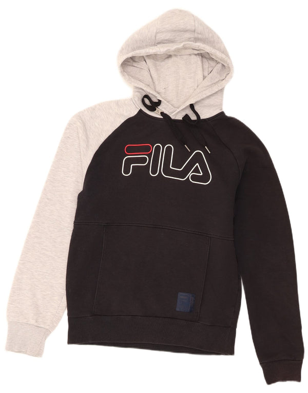 Felpa con cappuccio da uomo con vestibilità regolare grafica Fila XS in cotone color block nero