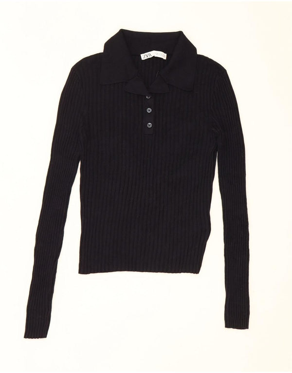 Top corto da donna Zara UK 12 viscosa blu navy medio