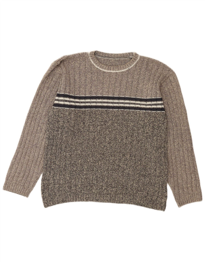 Maglione vintage da uomo girocollo a righe grigio medio