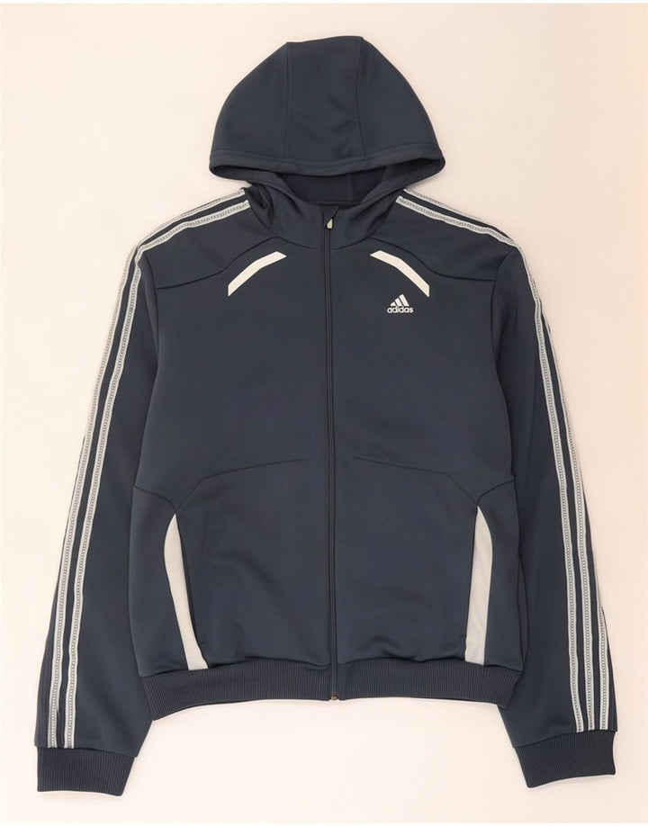Maglione con cappuccio e zip Adidas Climalite da uomo, grande, in poliestere color block grigio