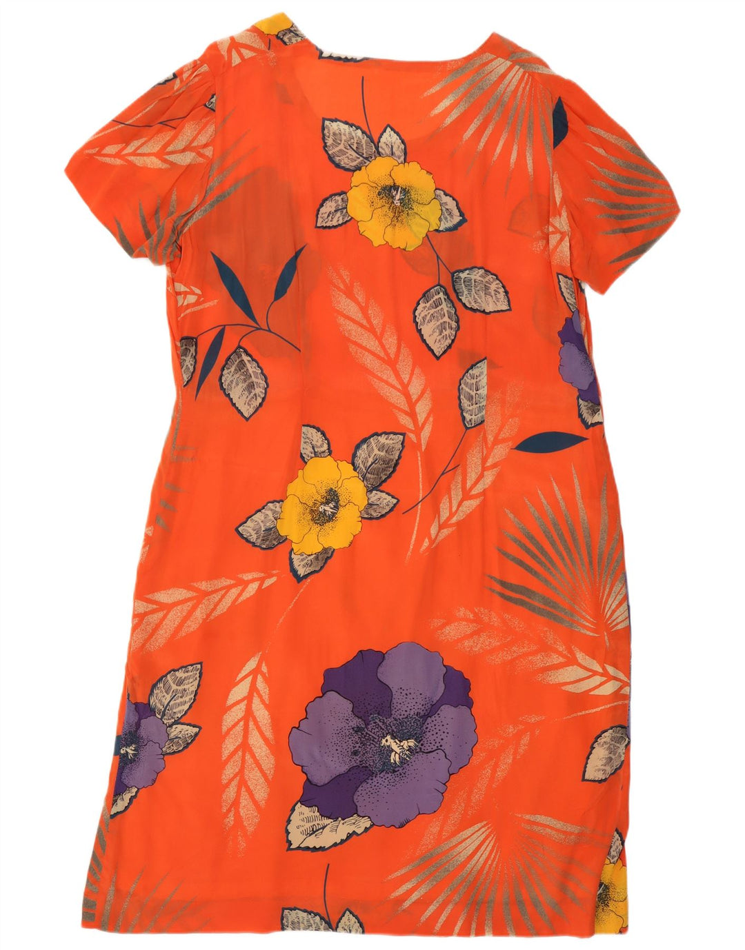 Abito a trapezio vintage da donna UK 12 arancione medio floreale