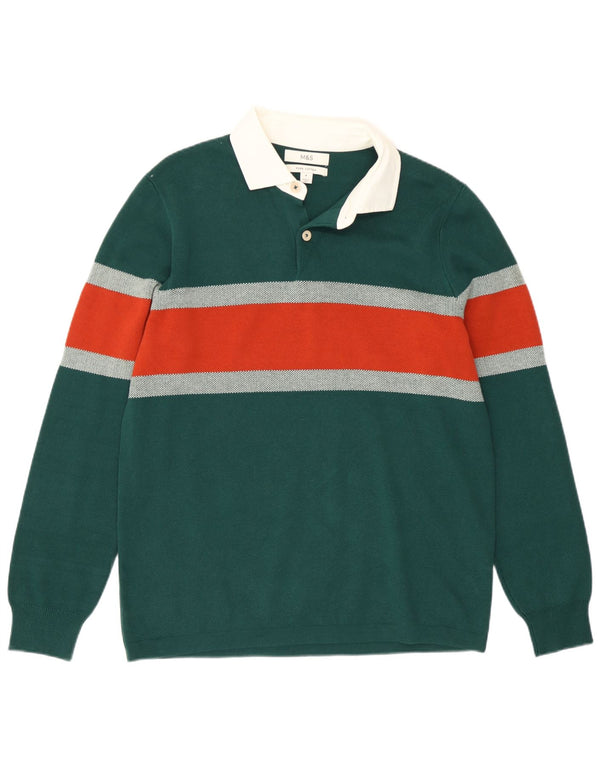 Marks & Spencer Mens Polo Neck Jumper Sweater Medium Green Colourblock