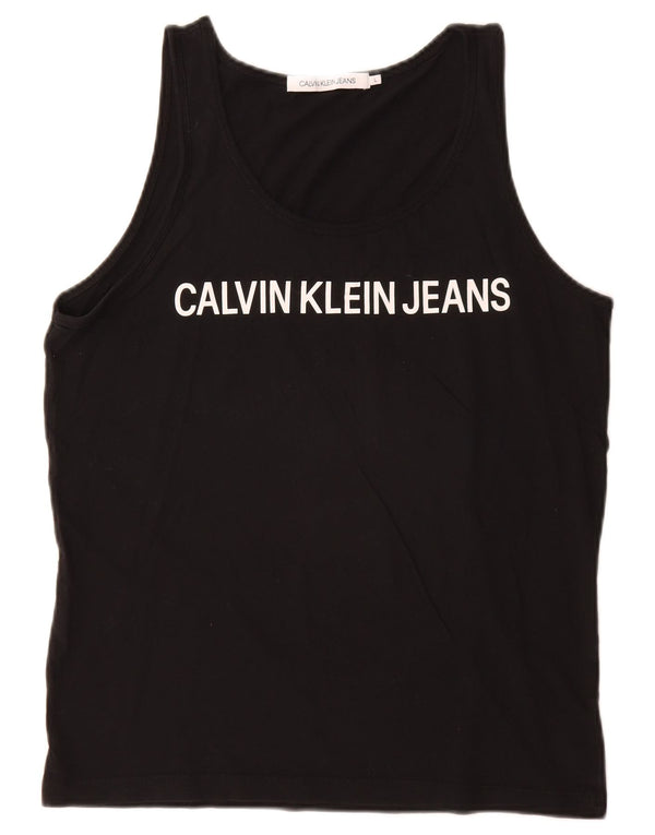 Canottiera grafica da donna Calvin Klein Jeans UK 16 grande cotone nero