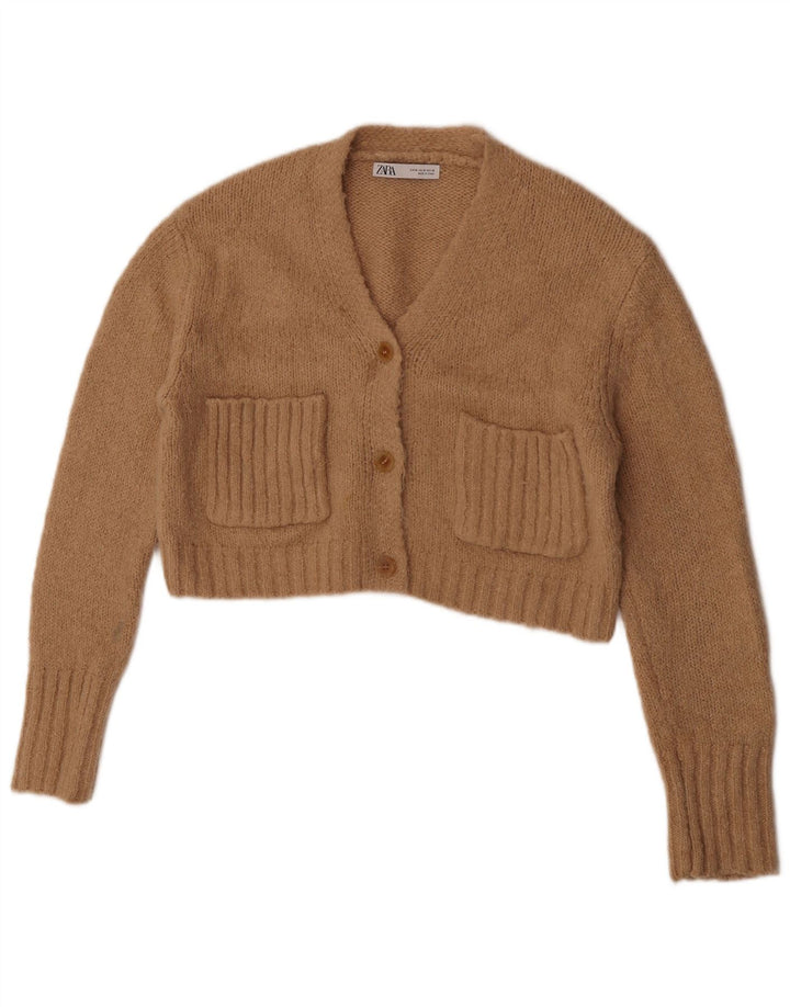 Maglione cardigan corto da donna Zara UK 14 Lana di alpaca beige medio