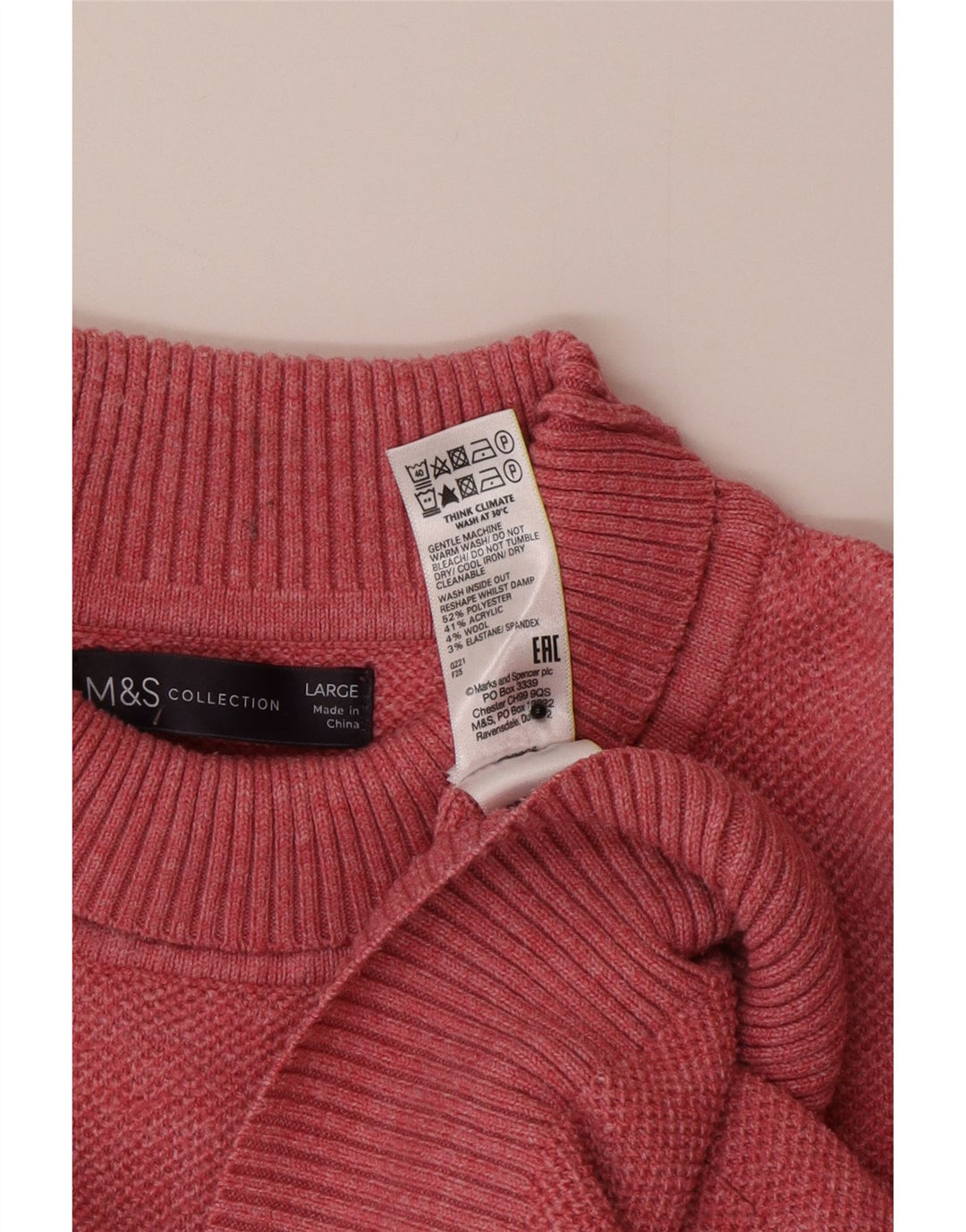 Maglione maglione oversize a collo alto Marks & Spencer da donna UK 16 grande rosa