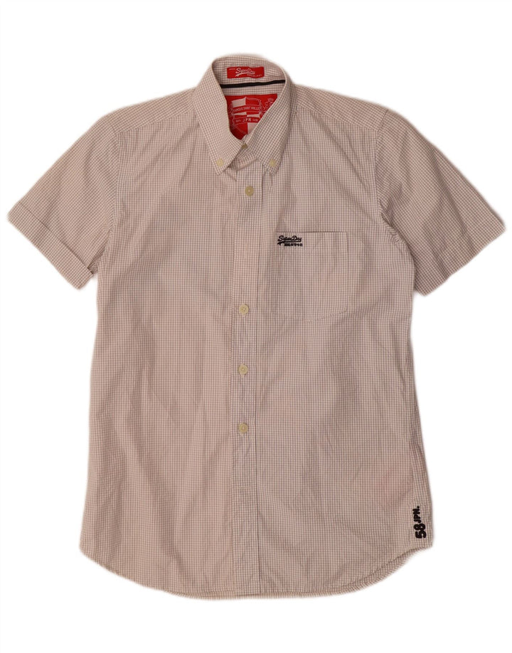 Camicia a maniche corte da uomo Superdry in cotone a quadri bianco sporco medio