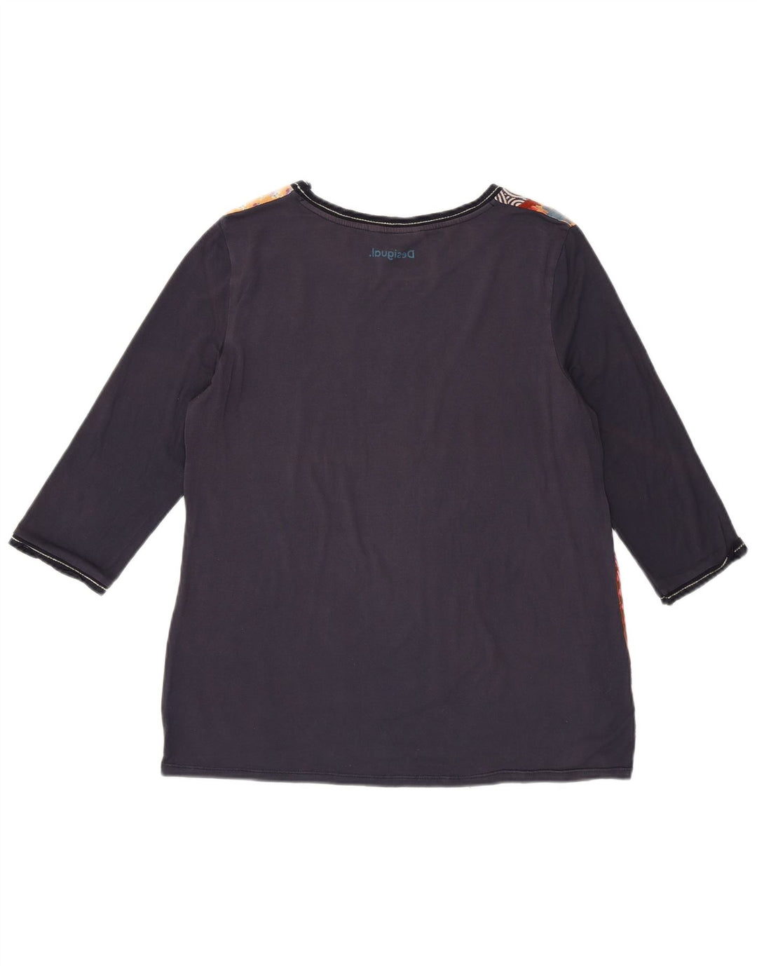 DESIGUAL Top grafico da donna manica 3/4 UK 14 grande grigio floreale