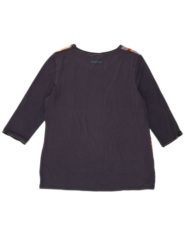 DESIGUAL Top grafico da donna manica 3/4 UK 14 grande grigio floreale