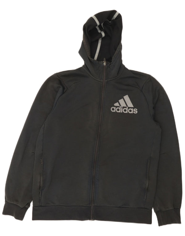 Maglione con cappuccio e zip grafica Adidas Climalite da uomo grande in poliestere nero