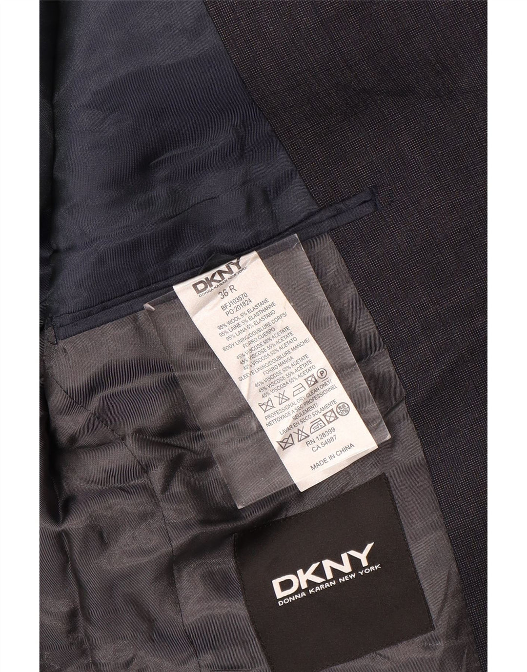 Giacca blazer da uomo a 2 bottoni DKNY UK 36 piccola blu navy