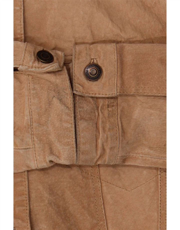 Ozone Giacca blazer in pelle scamosciata da donna UK 16 Large Beige Pelle