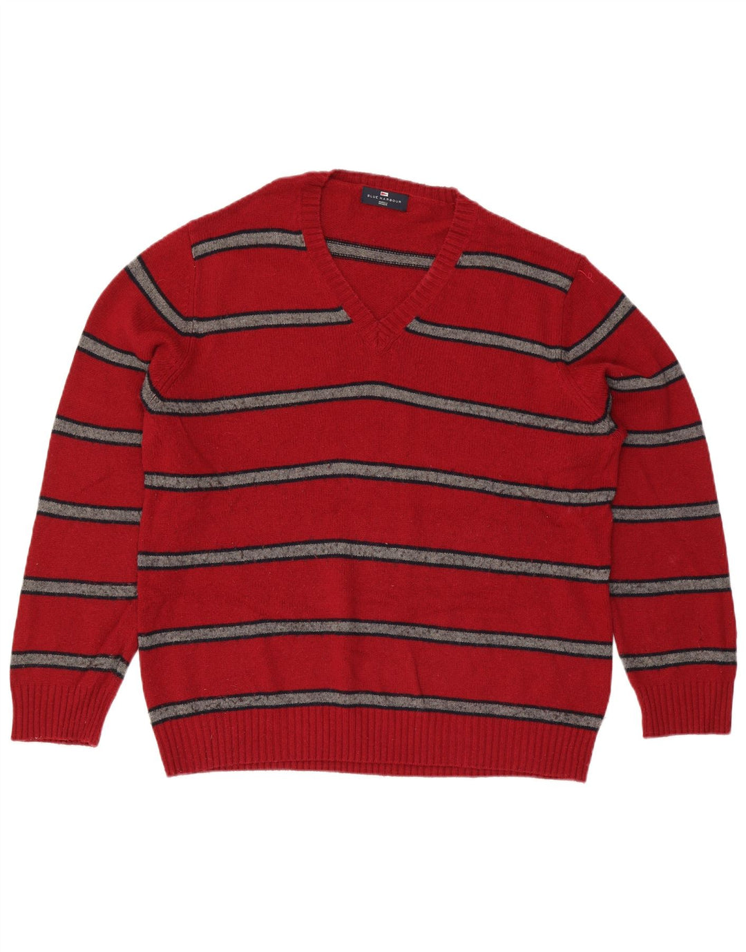 Marks & Spencer Maglione da uomo con scollo a V blu Harbour a righe rosse grandi