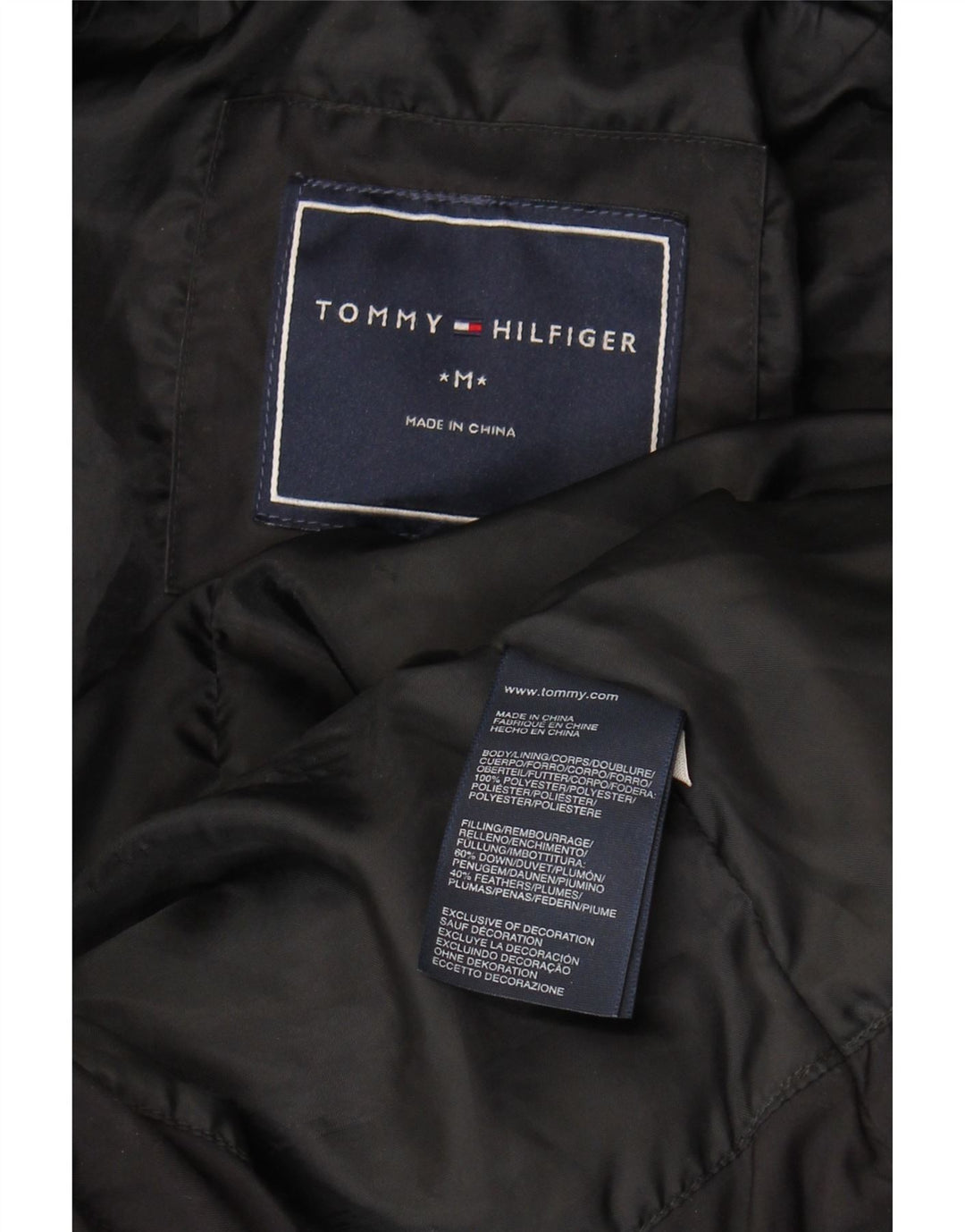 TOMMY HILFIGER Womens Hooded Padded Coat UK 14 Medium Black Polyester Vintage Tommy Hilfiger and Second-Hand Tommy Hilfiger from Messina Hembry 