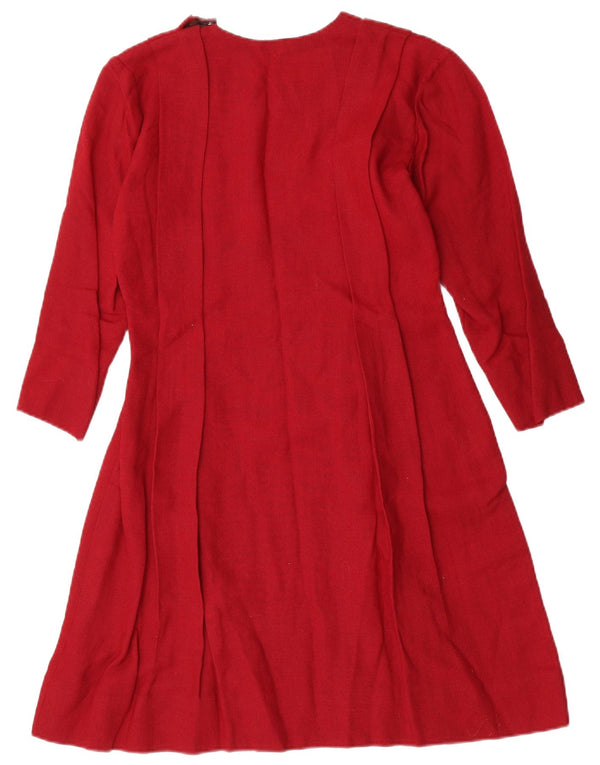 Abito a trapezio con maniche a 3/4 vintage da donna UK 10 piccolo rosso