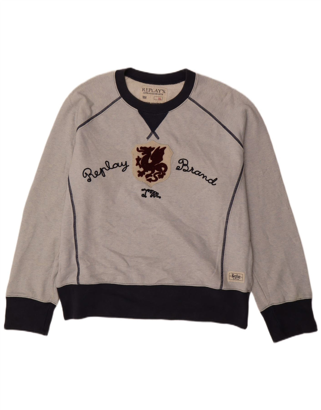 REPLAY Felpa grafica da uomo Maglione XL Blu Colourblock in cotone