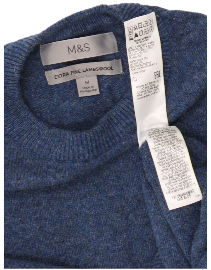 Maglione maglione girocollo da uomo Marks & Spencer in lana blu medio