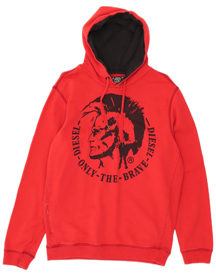 Diesel Felpa con cappuccio grafica da uomo in cotone rosso medio