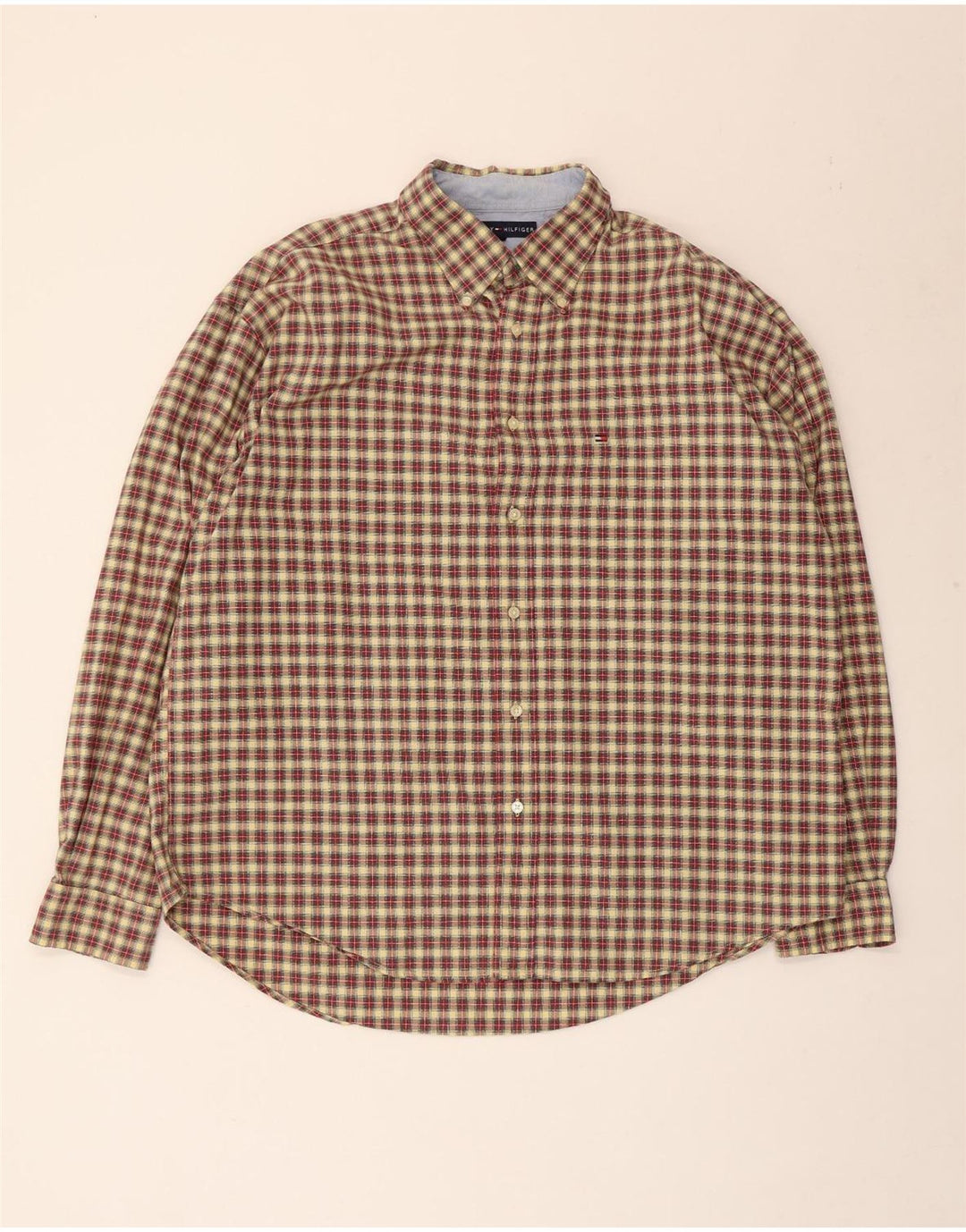 Camicia da uomo Tommy Hilfiger XL in cotone a quadri beige
