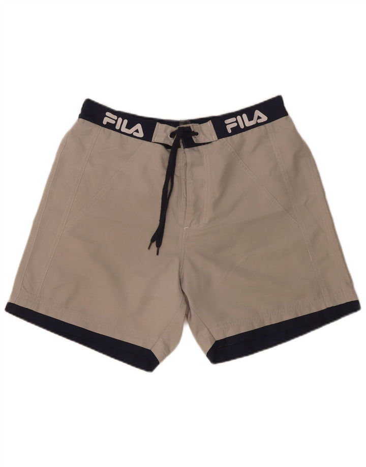 Pantaloncini da bagno grafici da uomo Fila in poliestere color block grigio medio