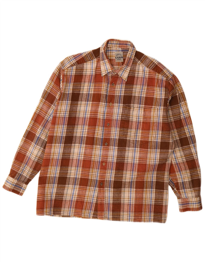 Camicia di flanella da uomo Cajun taglia 42 grande cotone a quadri marrone