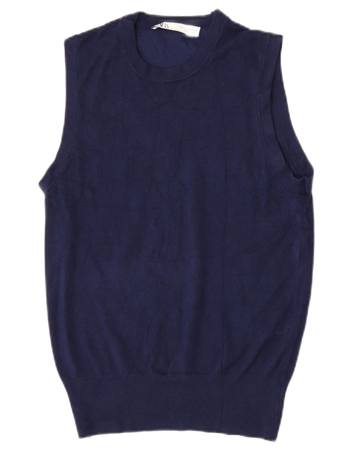 Canotta canotta da donna Zara UK 12 media blu navy in viscosa