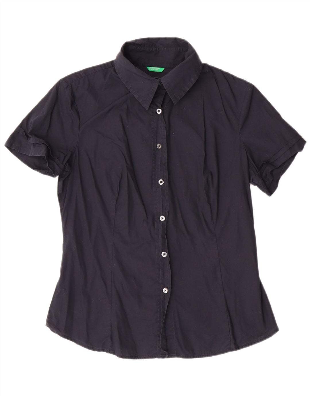 Camicia a maniche corte da donna BENETTON UK 14 Large in cotone blu navy