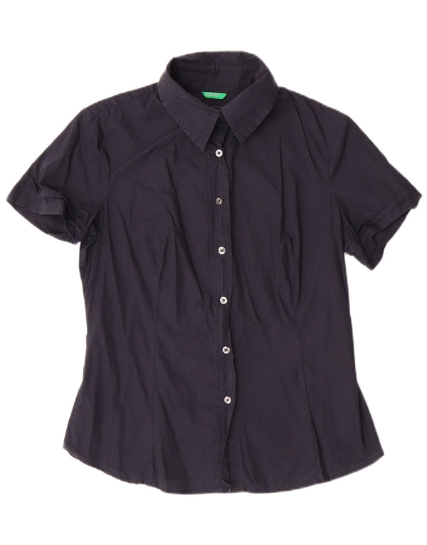 Camicia a maniche corte da donna BENETTON UK 14 Large in cotone blu navy