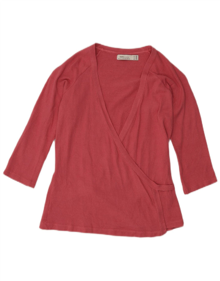 Zara Donna Camicetta Avvolgente con Maniche a 3/4 Top UK 12 Viscosa Rosa Medio