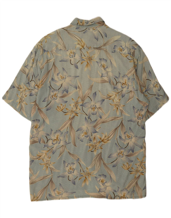 Camicia vintage da uomo a maniche corte in rayon floreale blu grande