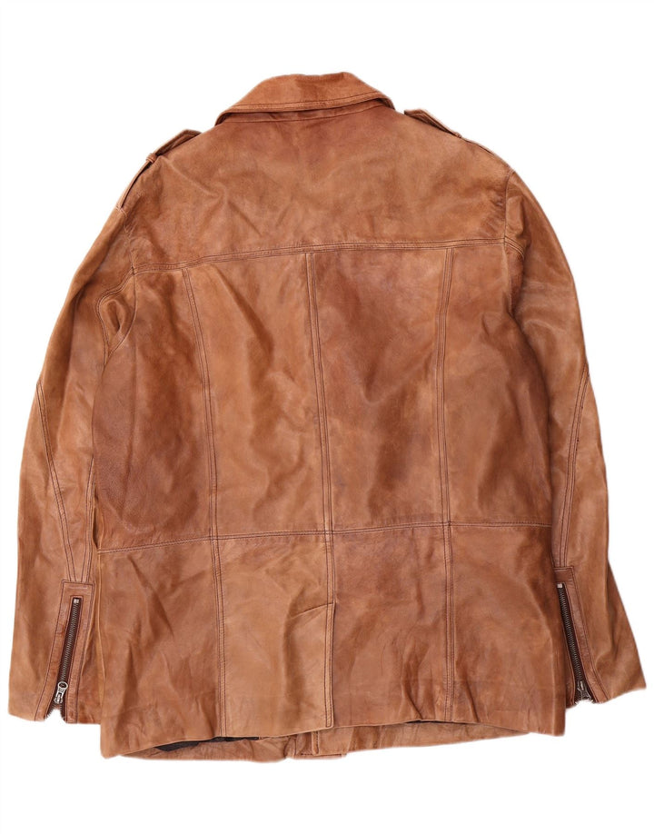 Giacca in pelle militare da uomo classica IT 50 grande in pelle marrone