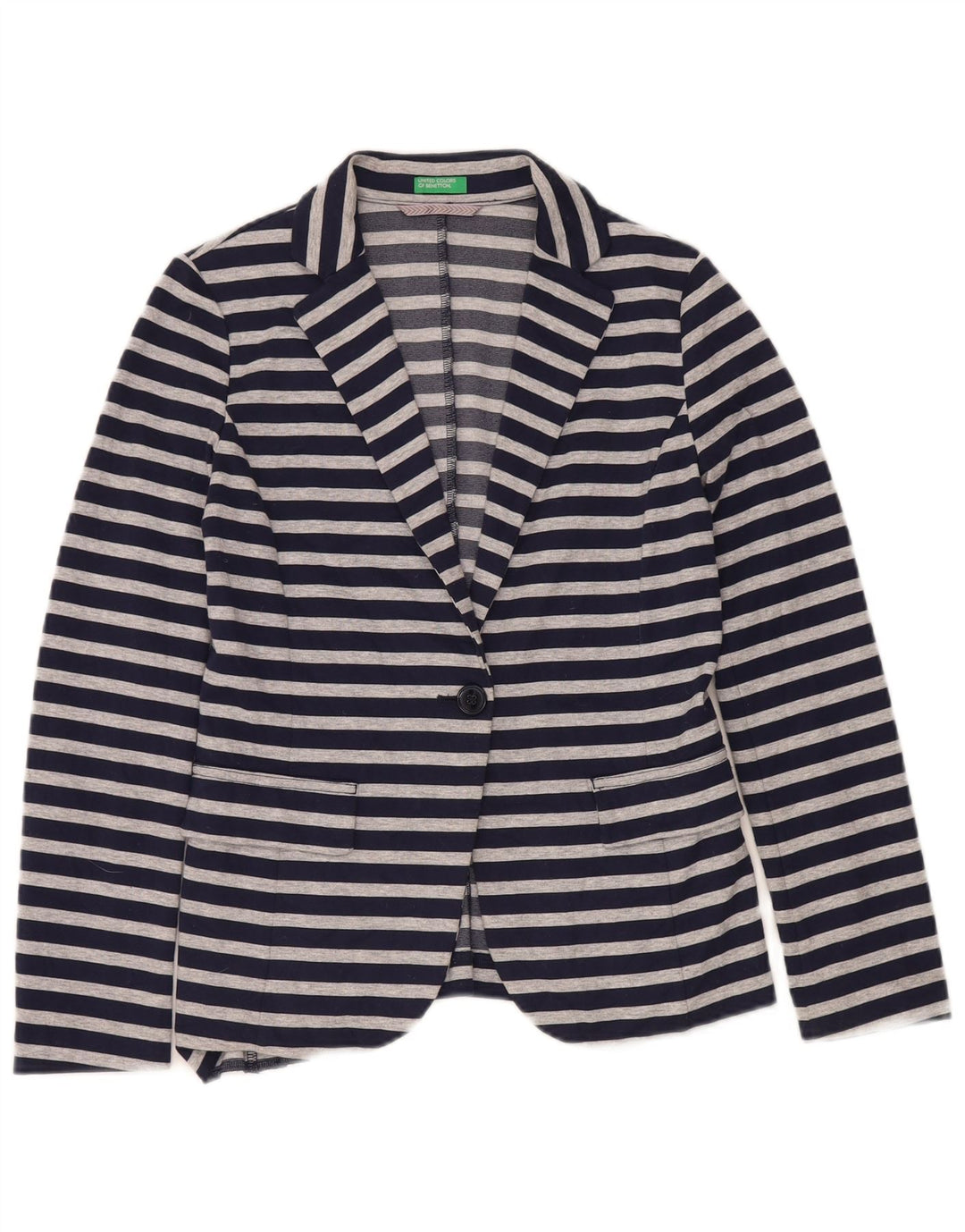 Giacca blazer da donna a 1 bottone Benetton UK 10 piccola a righe blu navy